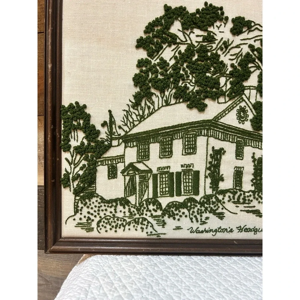Framed Handmade George Washington Headquarters‎ Crewel Embroidery 15